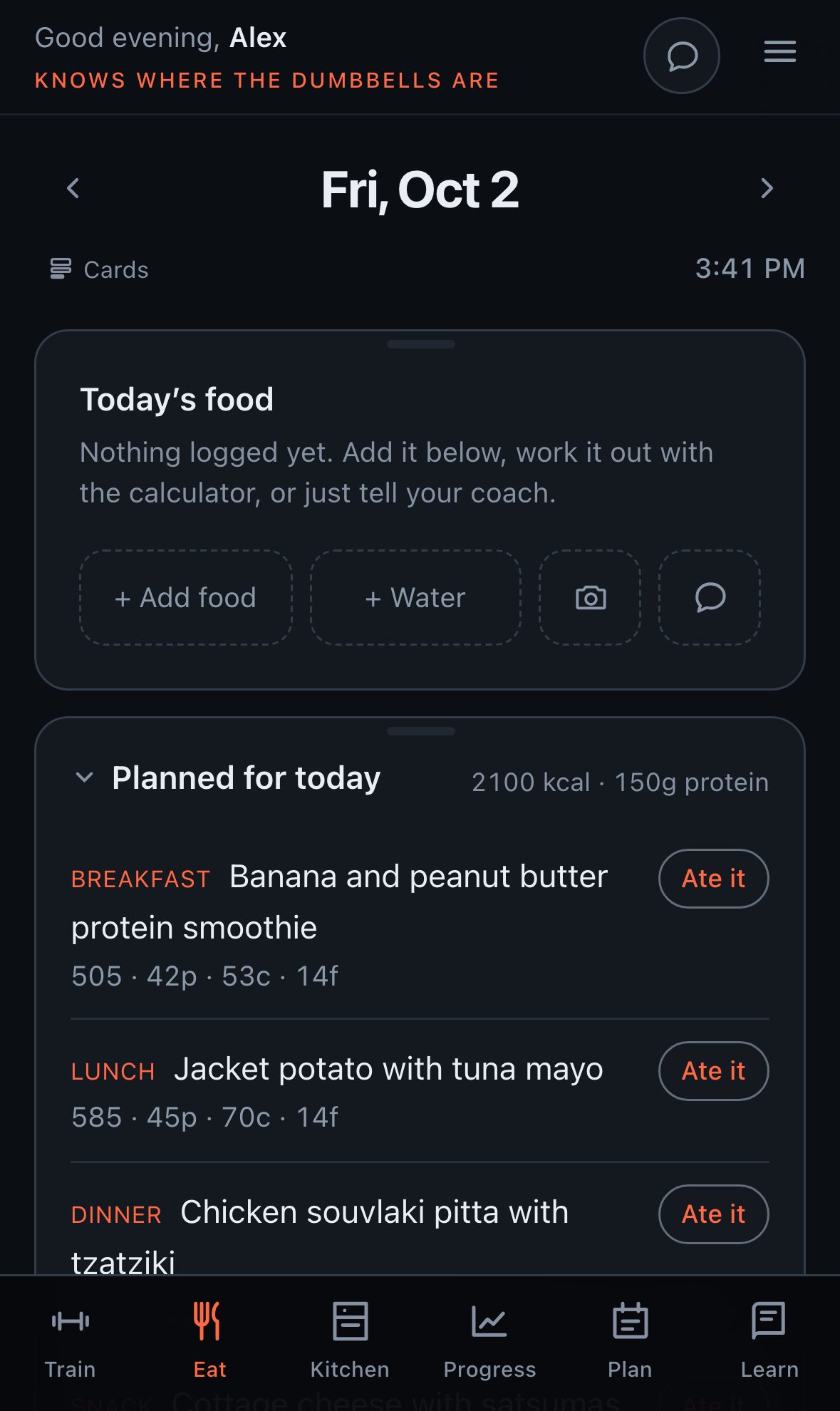 Today's food against the day's targets